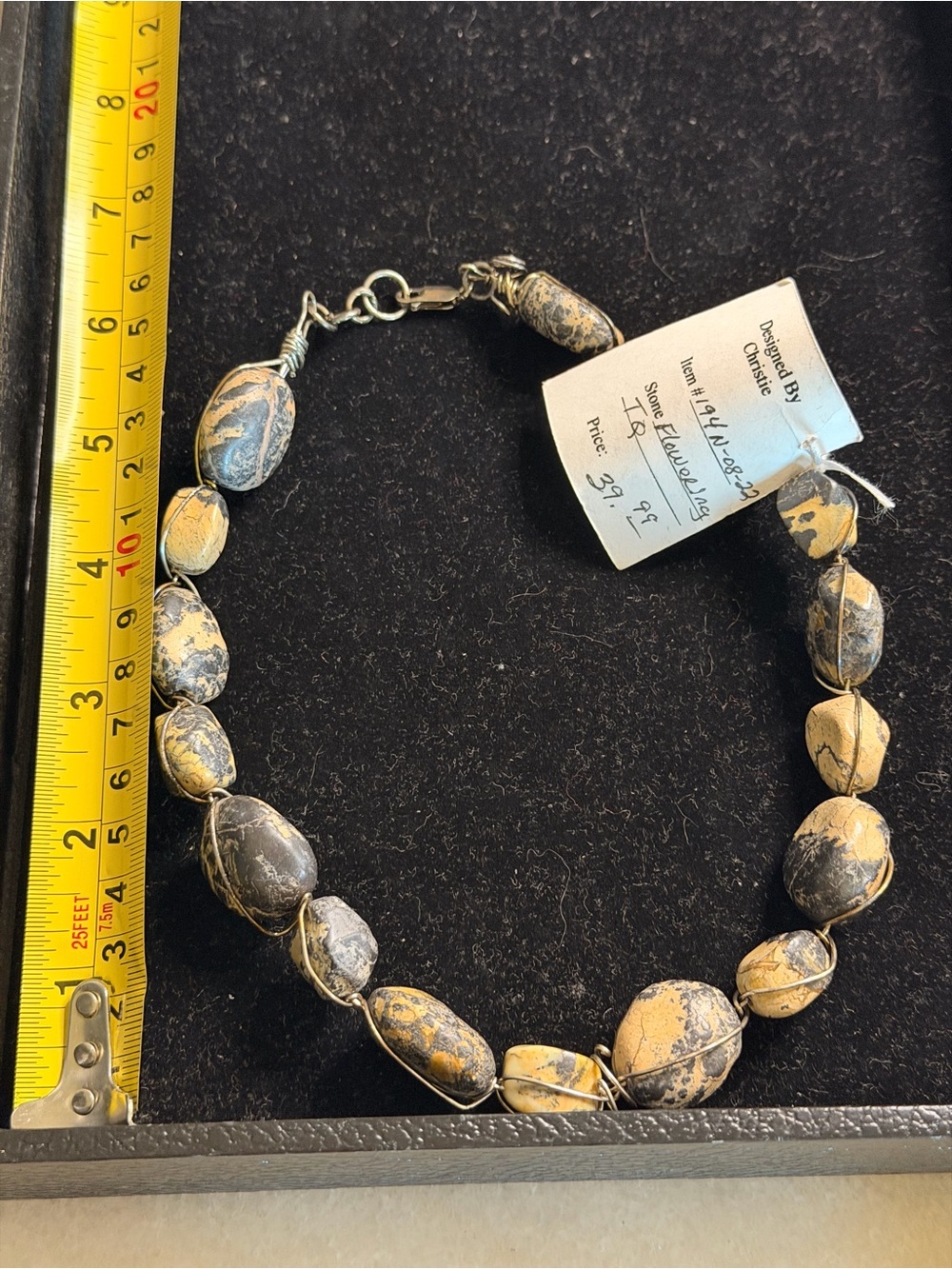 Vintage Artisan Black and Tan Stone Beaded Necklace